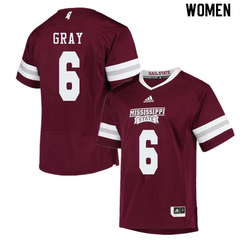 Women #6 Donald Gray Mississippi State Bulldogs College Football Jerseys Sale-Maroon